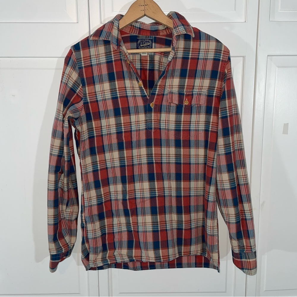 J.Crew Red Blue Plaid Flannel Quarter Button Long Sleeve Shirt Country - Picture 8 of 8